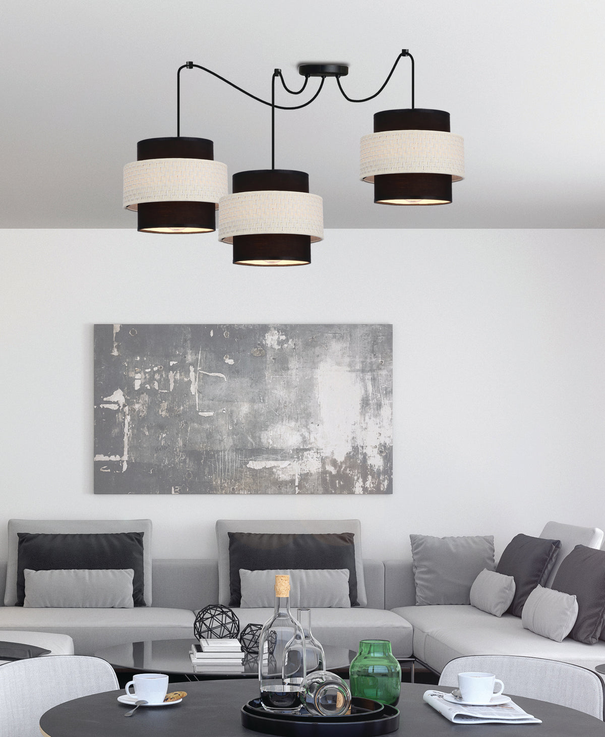 Benta p lampa wisząca czarny 3x40W E27 abażur czarny+kremowy