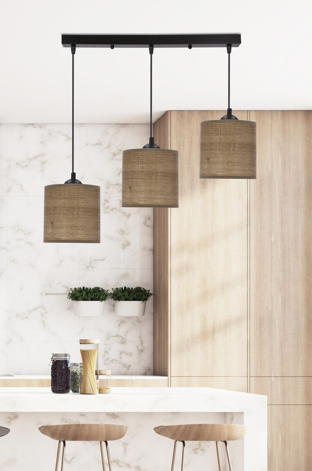 LEGNO lampa wisząca czarny 15 3x40W E27 abażur orzechowy