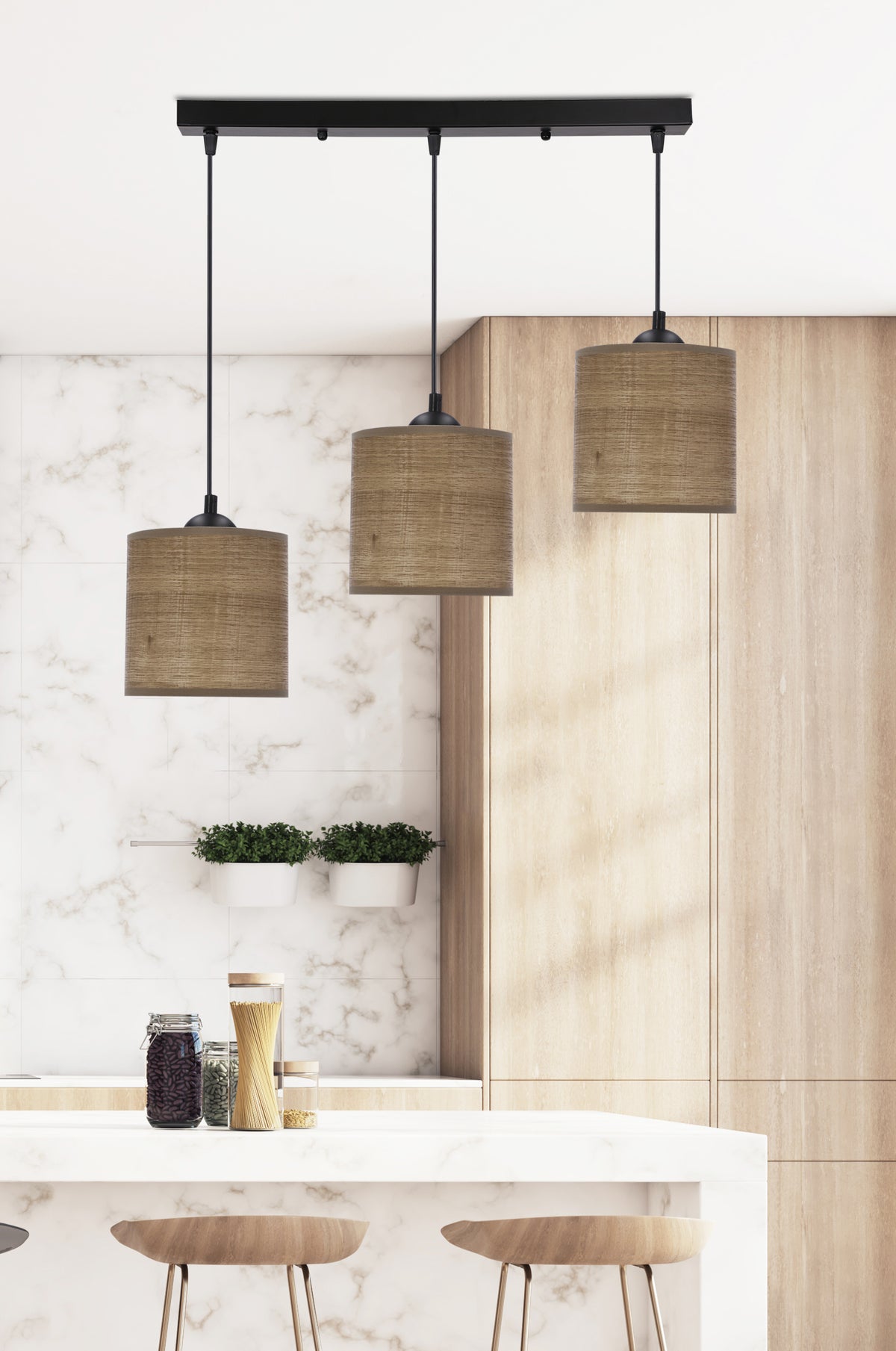 LEGNO lampa wisząca czarny 15 3x40W E27 abażur orzechowy