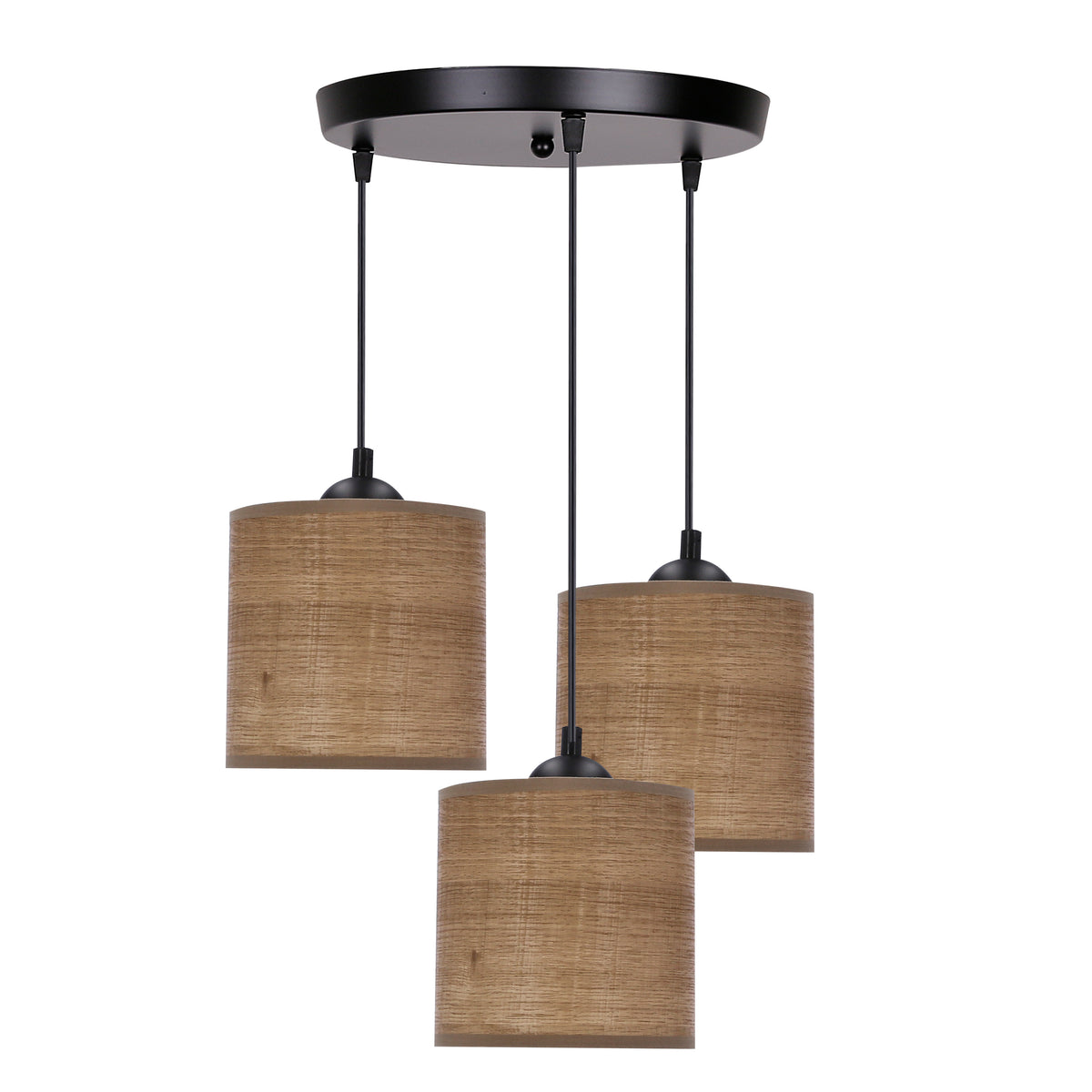 LEGNO lampa wisząca czarny talerz 15 3x40W E27 abażur orzechowy