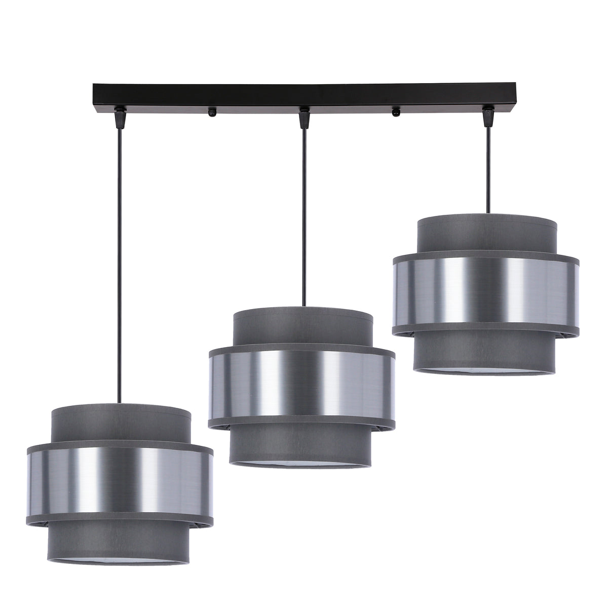 Hare lampa sufitowa czarny 3x40W E27 abażur szary+srebrny