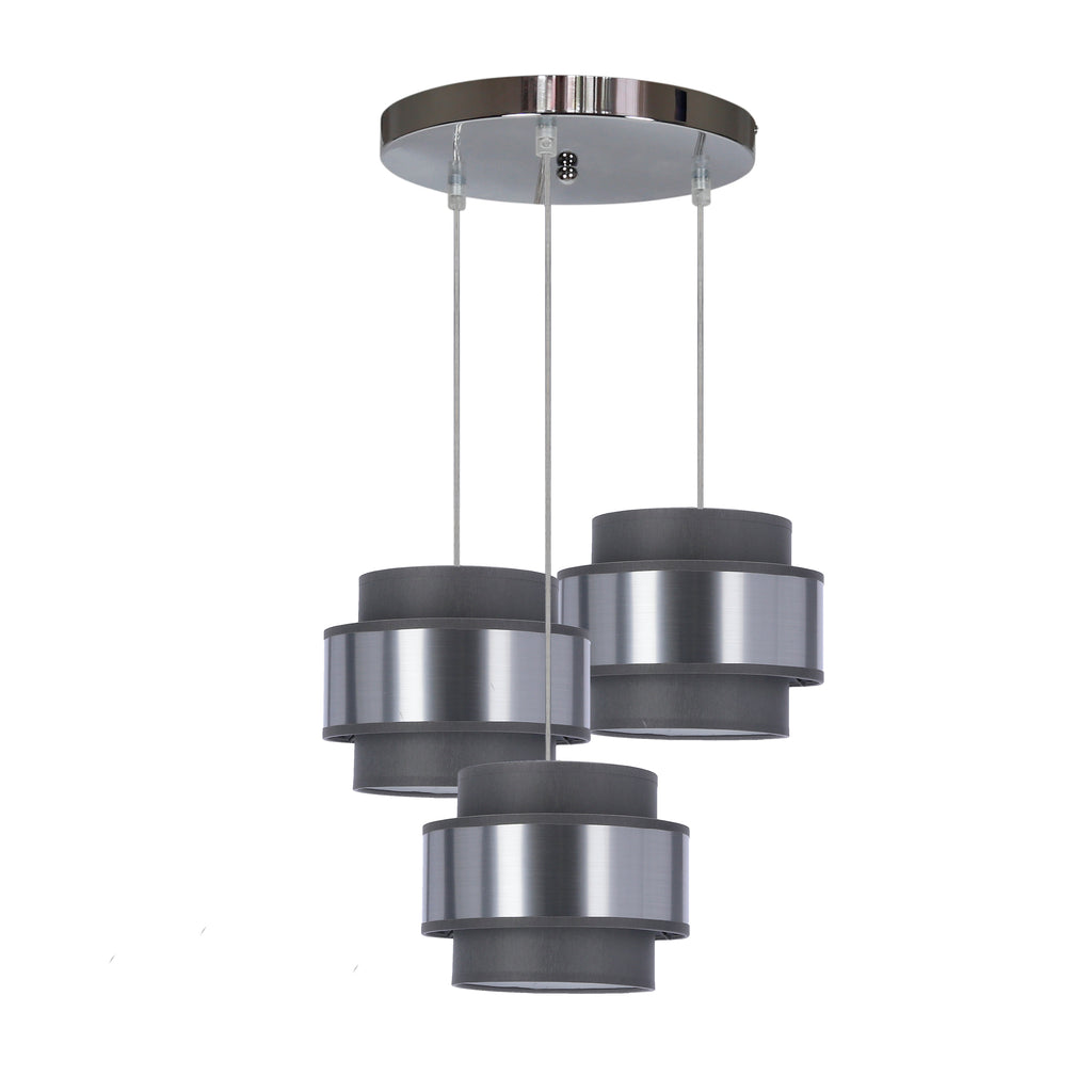 Hare lampa wisząca chromowy talerz 3x60W E27 abażur szary+srebrny