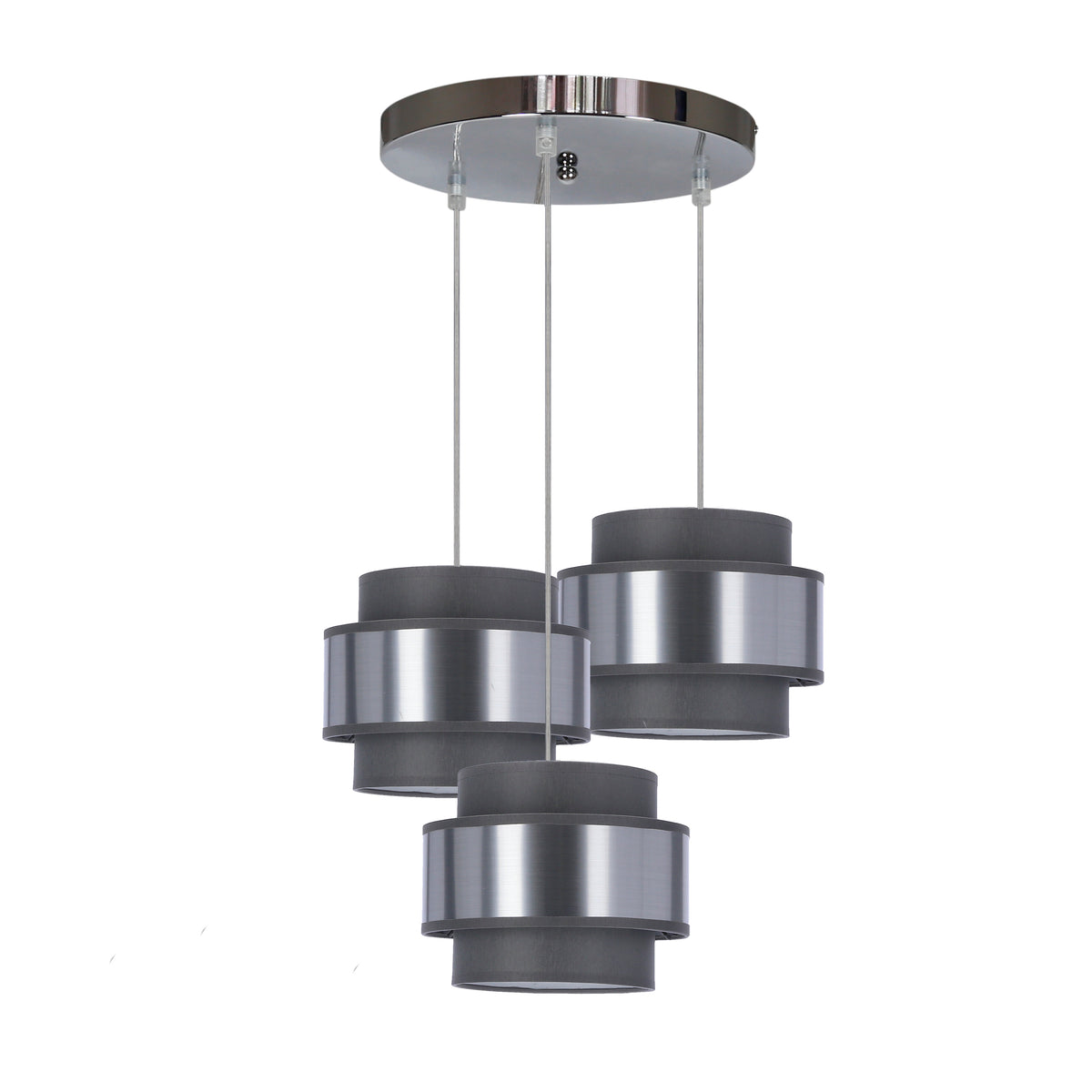 Hare lampa wisząca chromowy talerz 3x60W E27 abażur szary+srebrny