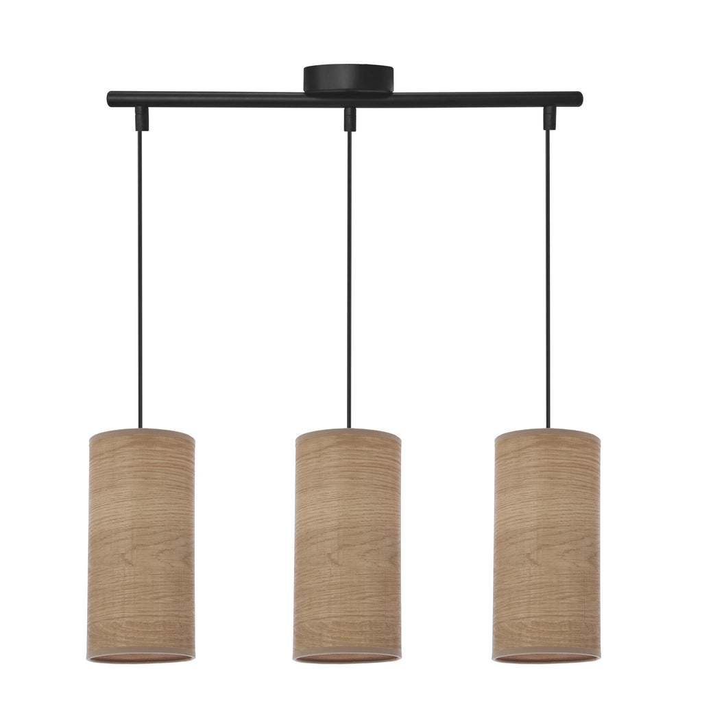 Ballo lampa wisząca czarny 3x60 E27 abażur orzechowy