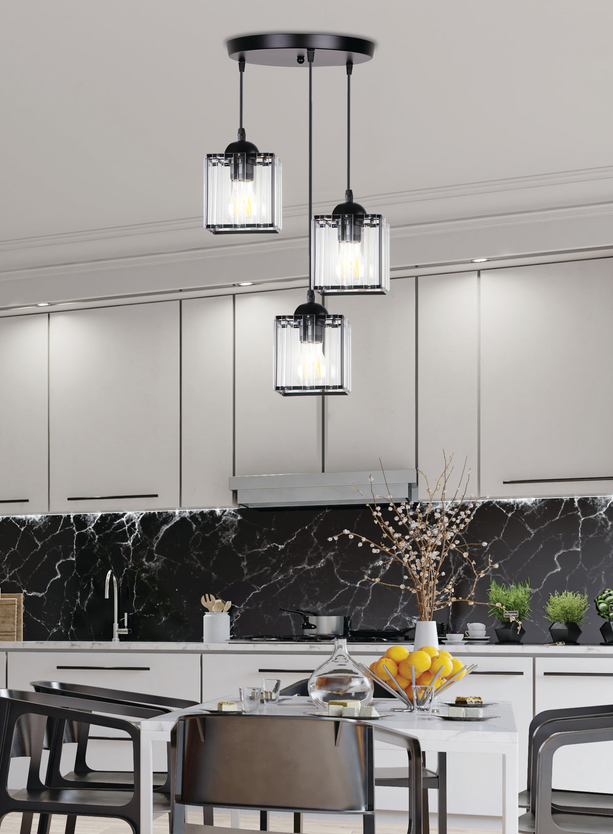 GLASSIA lampa wisząca talerz czarny 3x40 E27 klosz czarny+kryształy bezbarwne