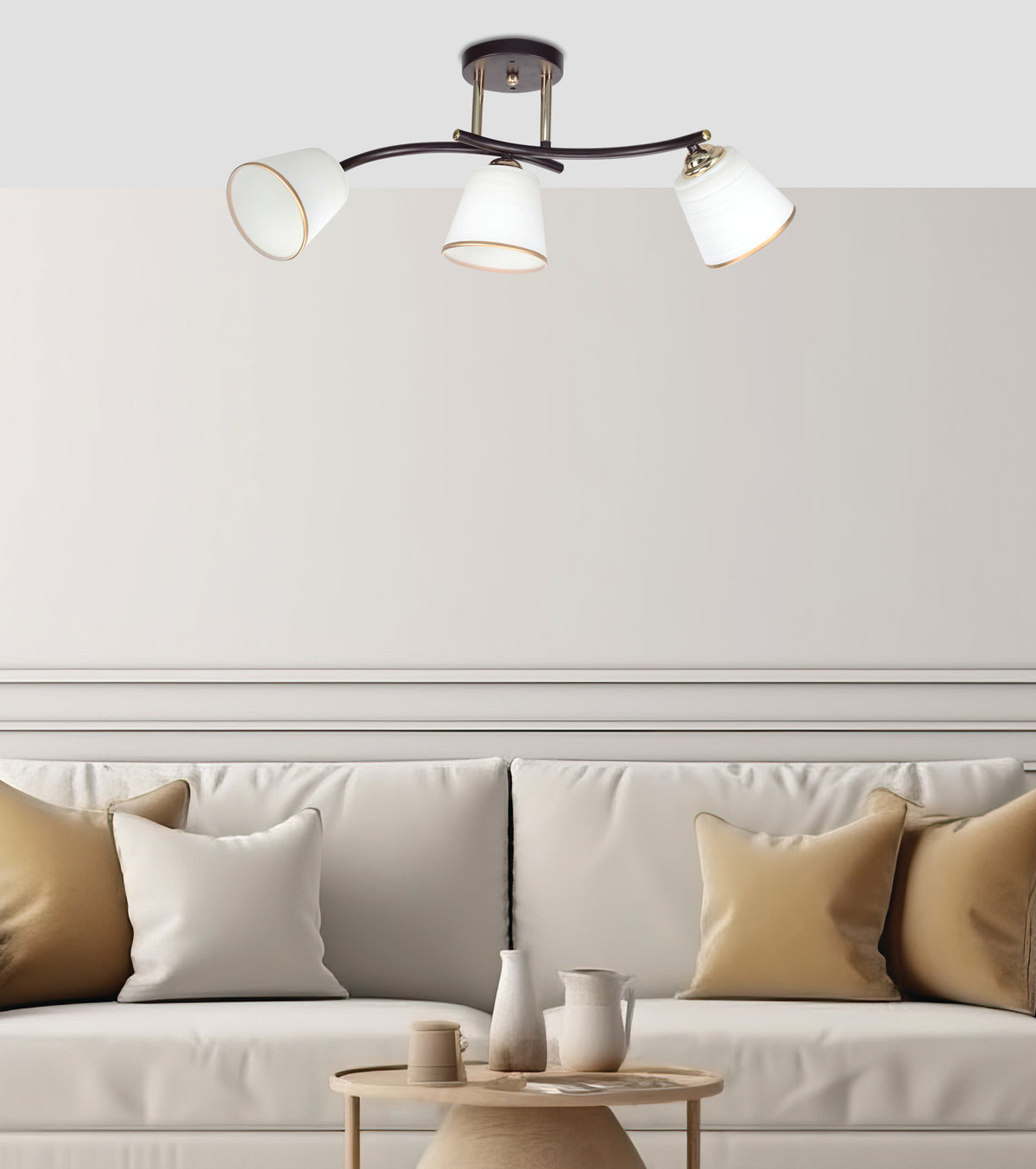 GRECO lampa sufitowa czarny+złoty 3x40 E27 klosz biały