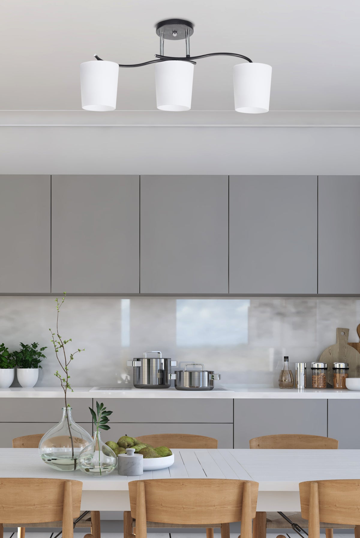 ESNYR lampa sufitowa chromowy+czarny 3x40 E27 klosz biały