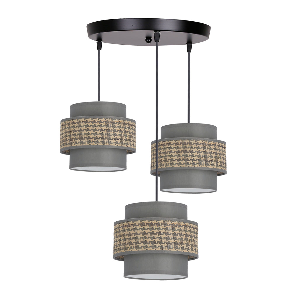 LUCCIA lampa wisząca czarny talerz 3x40W E27 abażur beżowy+grafitowy