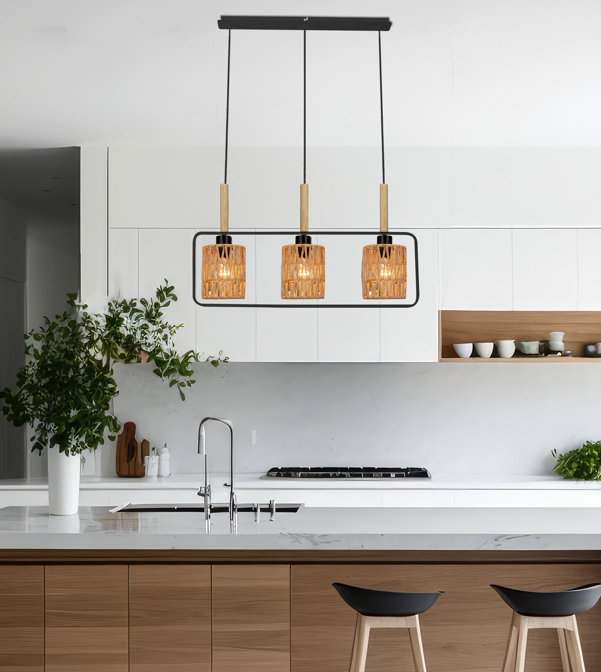 CROWN lampa wisząca czarny 3x40W E27 abażur beżowy