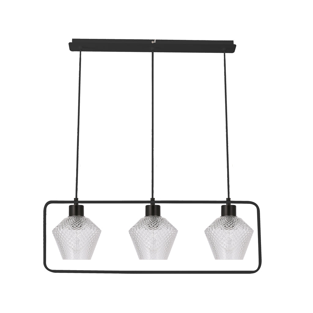 NIKO lampa wisząca czarny 3x40W E27 klosz bezbarwny karbowany