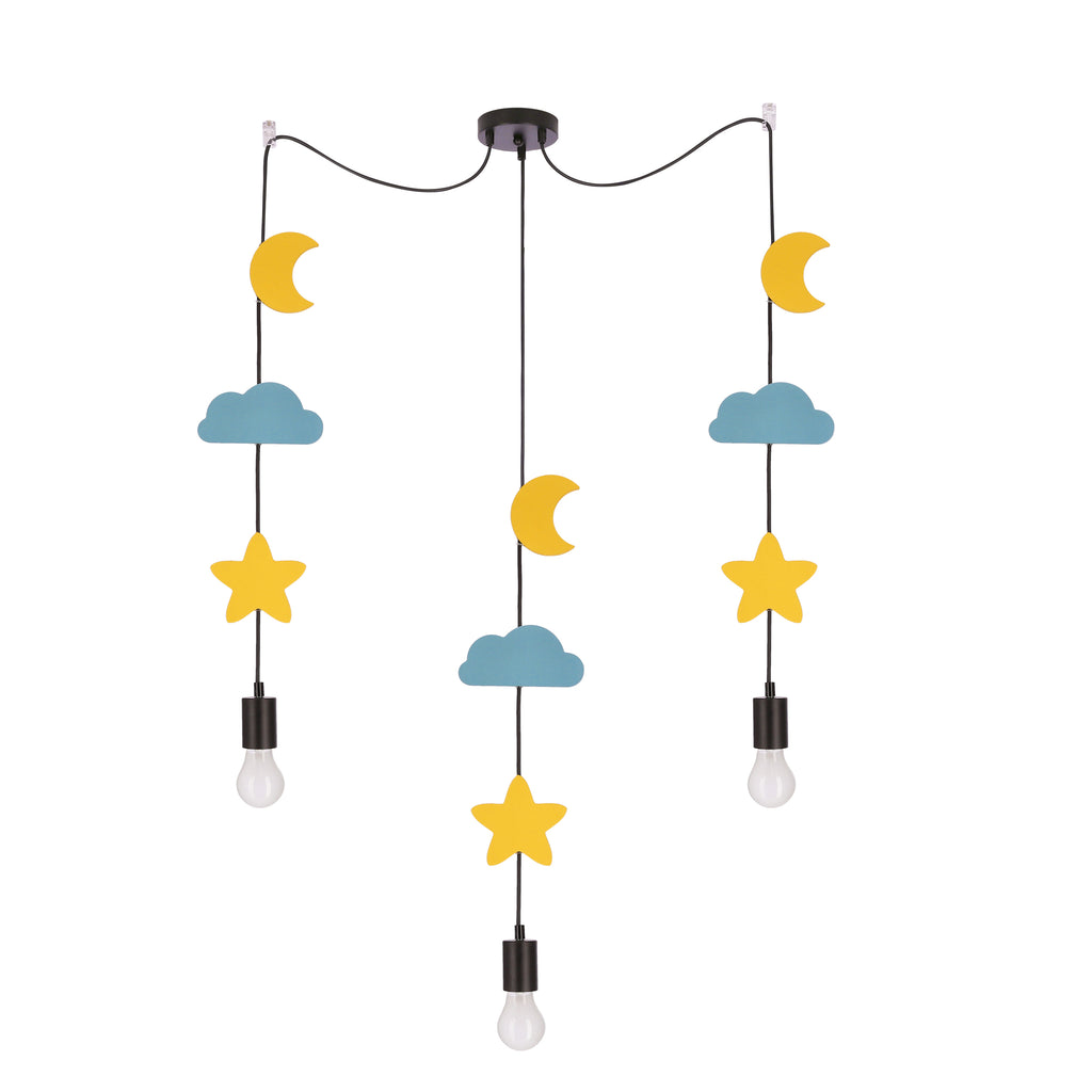 Trio sss p lampa wisząca czarny 3x20W E27 iq kids złoty+niebieski