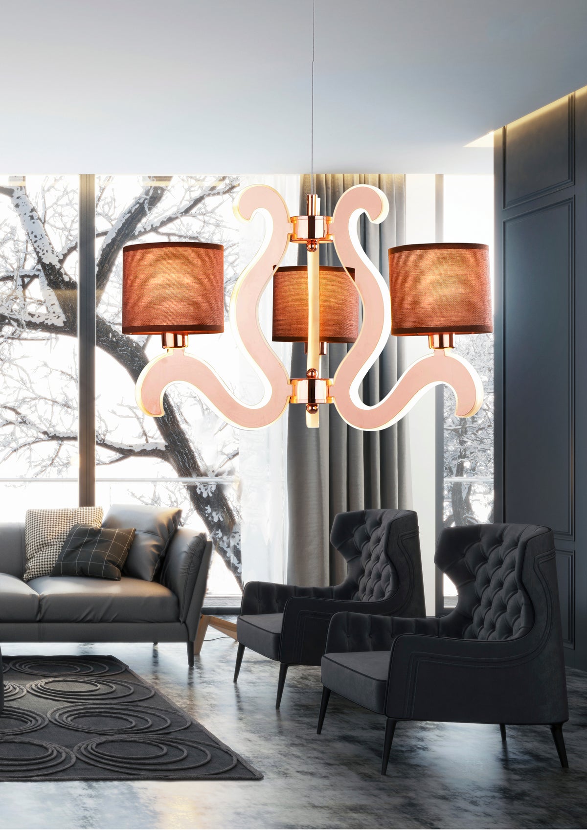 AMBROSIA 3 lampa wisząca 3x40W E14 + 18,4W LED miedziany