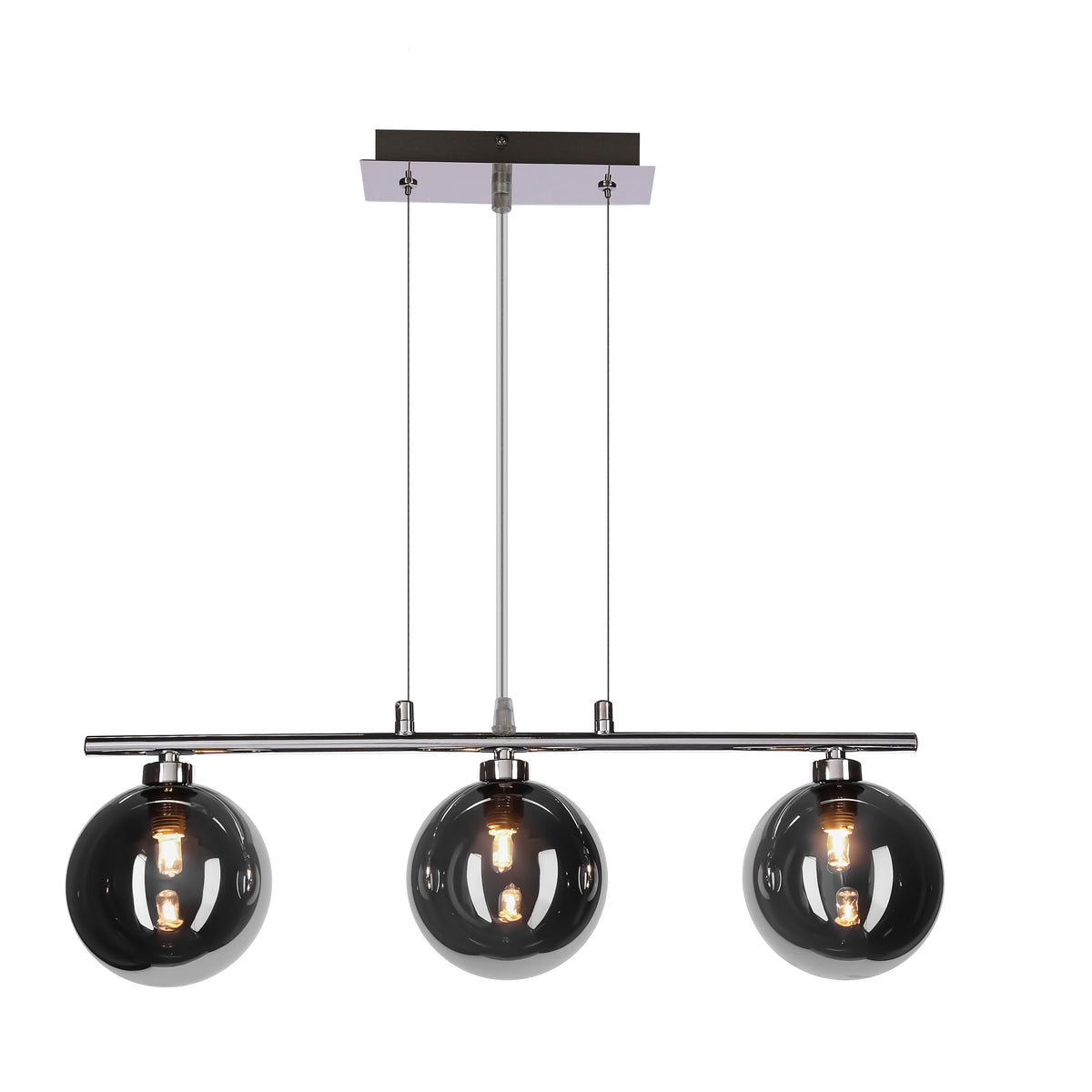 SOMUL lampa wisząca 3x20W G9 chrom klosze szklane 12 cm grafitowe nowoczesna elegancka oprawa oświetleniowa salon jadalnia kuchnia