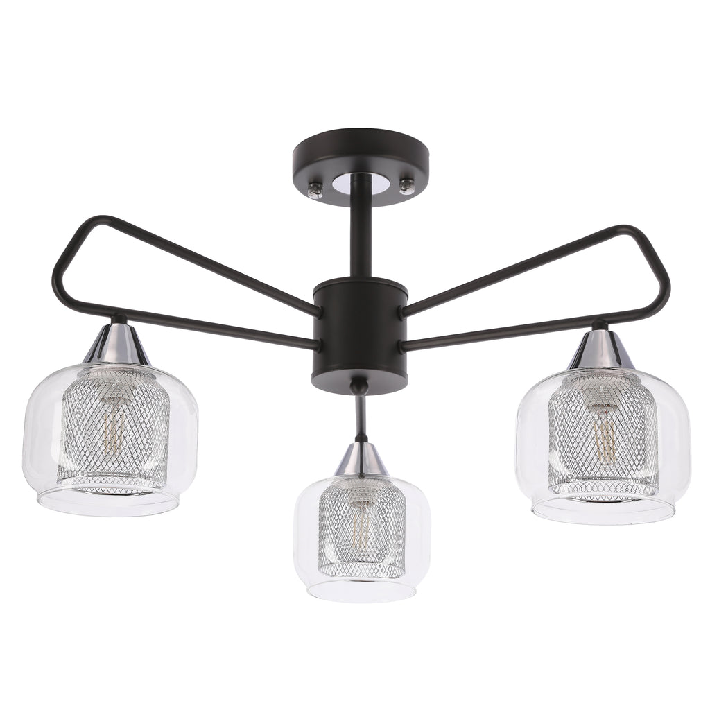 GATO lampa sufitowa czarny 3x40W E14 klosz szklany bezbarwny+chromowy
