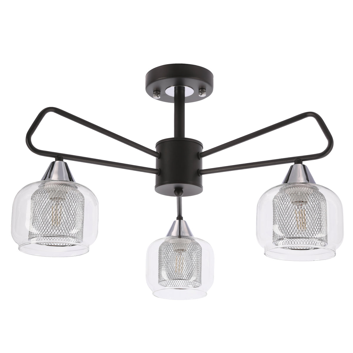 GATO lampa sufitowa czarny 3x40W E14 klosz szklany bezbarwny+chromowy