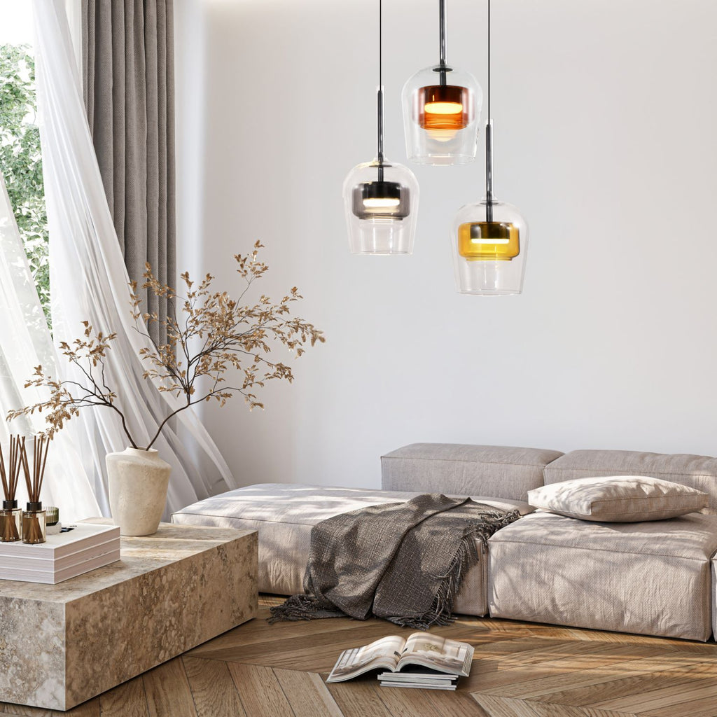 GLAXI lampa wisząca talerz czarny GX53 klosz bezb.+dym. br. żółty