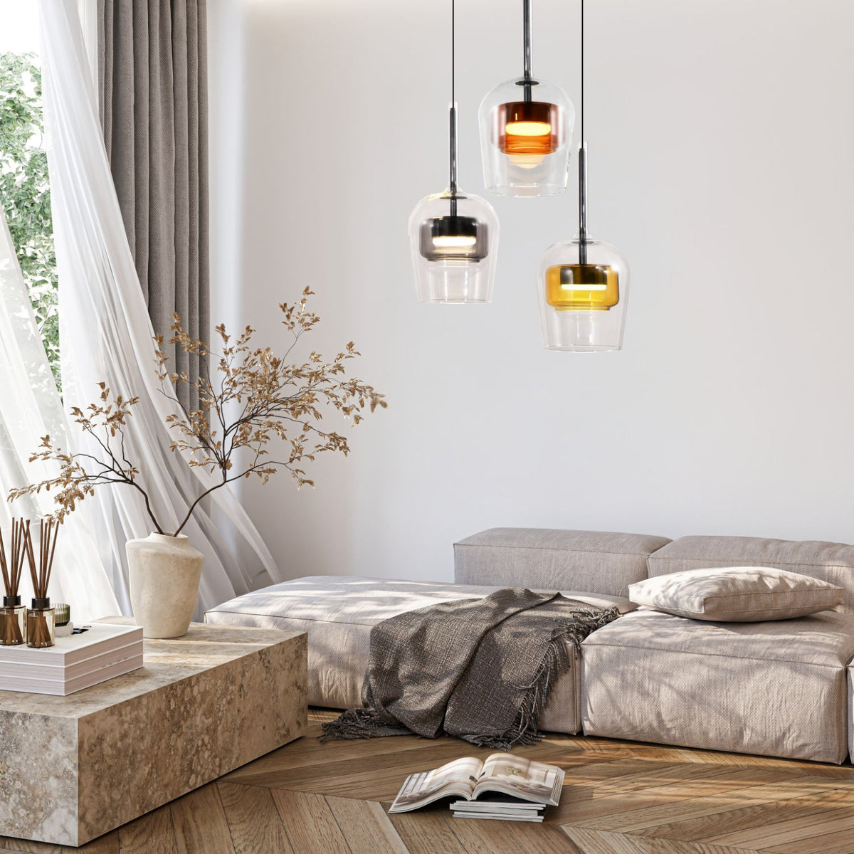 GLAXI lampa wisząca talerz czarny GX53 klosz bezb.+dym. br. żółty