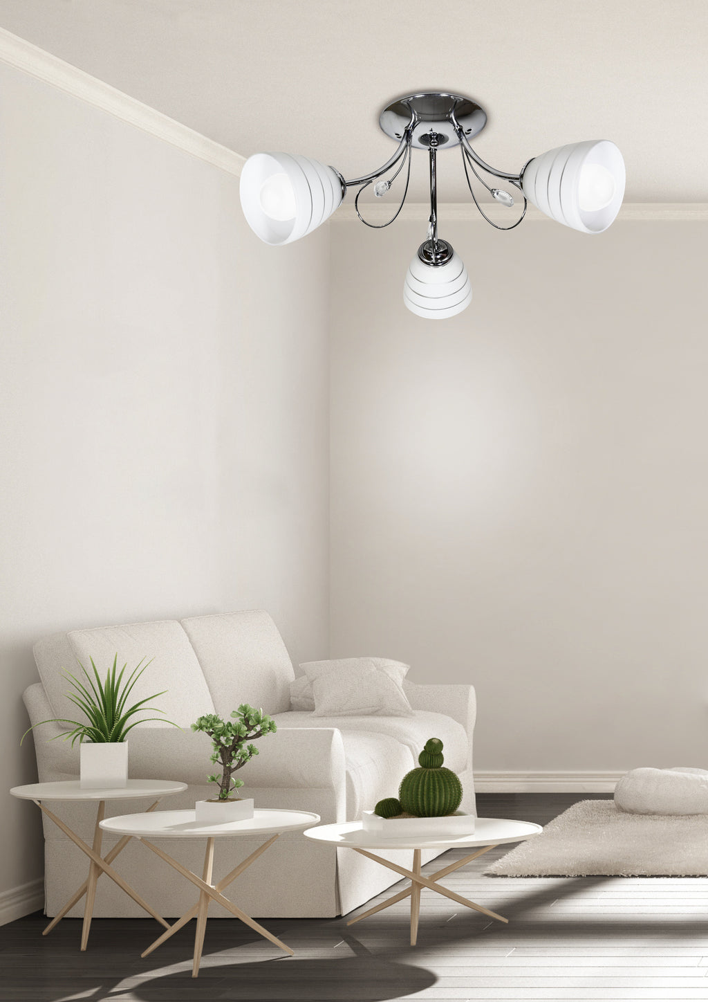 SIMPLI lampa wisząca 3*40W E27 chrom z kryształkiem+klosz z paskiem