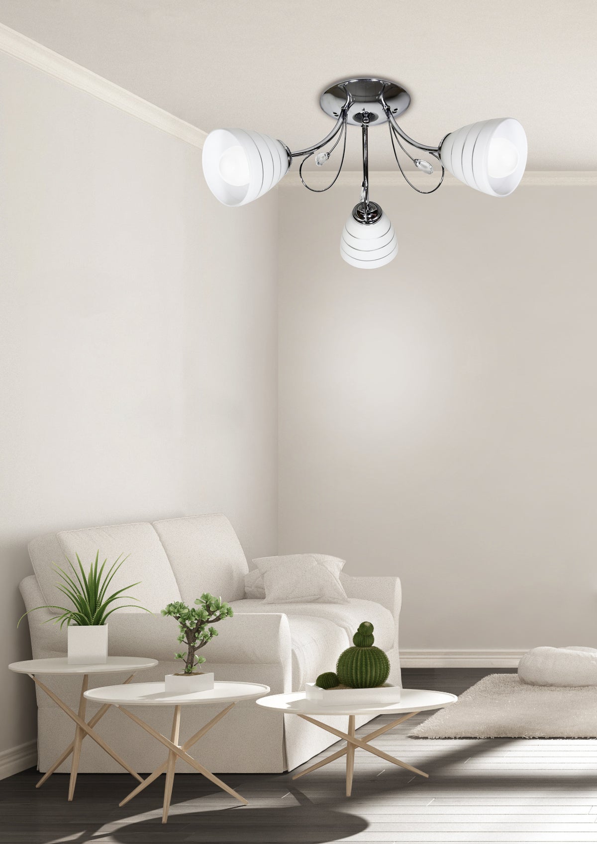 SIMPLI lampa wisząca 3*40W E27 chrom z kryształkiem+klosz z paskiem