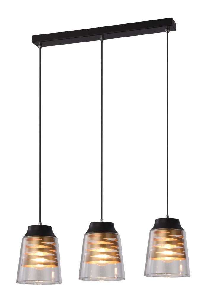 FRESNO lampa wisząca czarny 3x60W E27 klosz bezbarwny