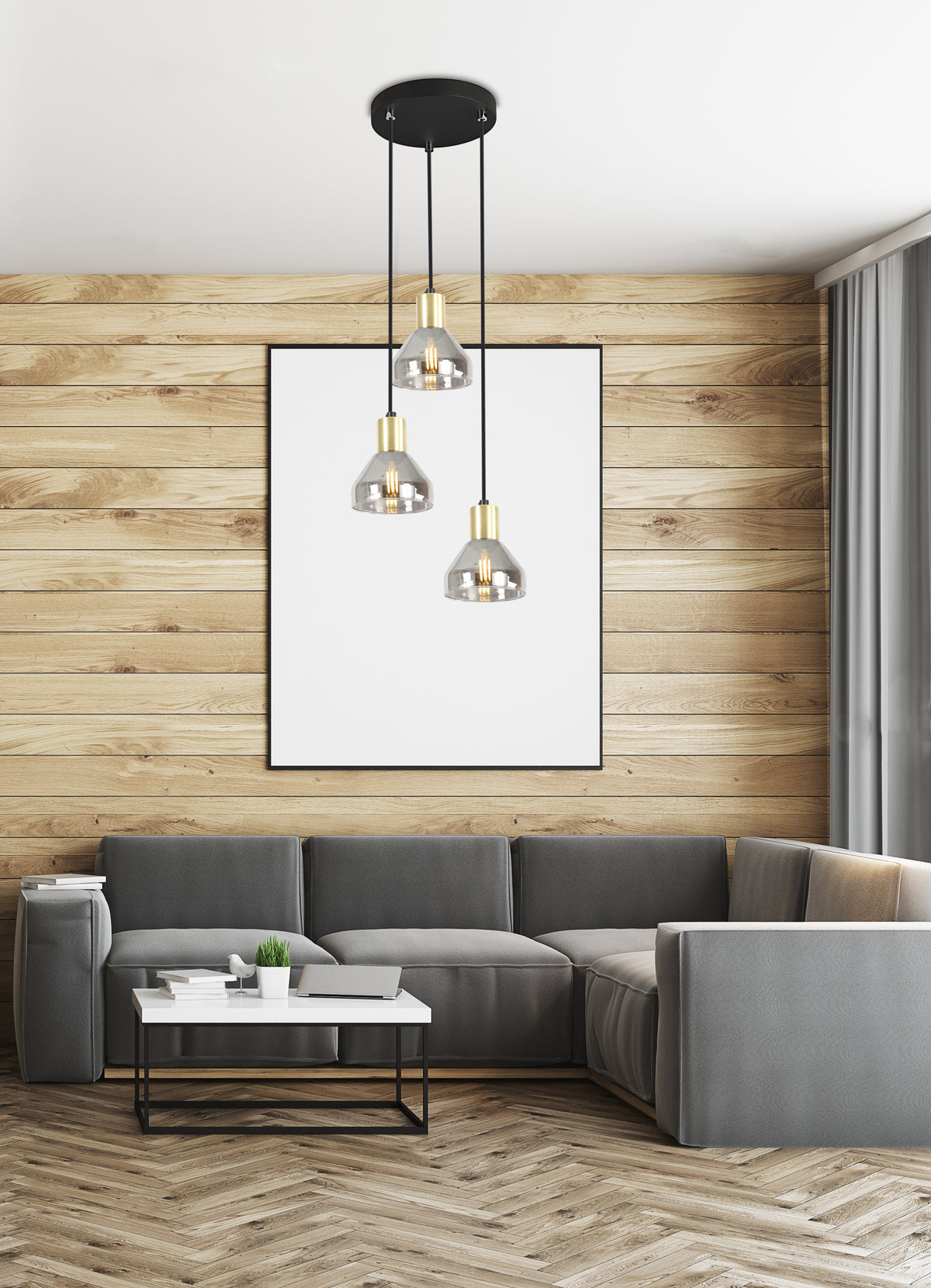 lampa wisząca gregory talerz czarny brąz 3x40W E14 klosz dymiony