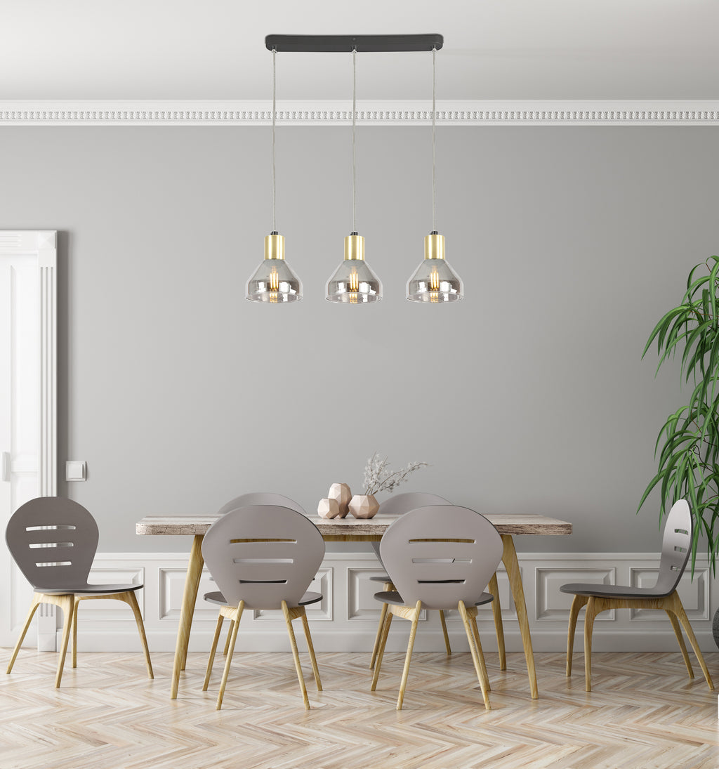 lampa wisząca gregory czarny brąz 3x40W E14 klosz dymiony