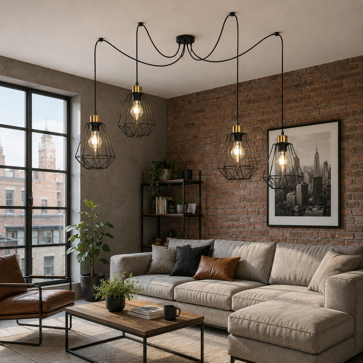 Primo p lampa wisząca czarny+złoty 4x60W E27 klosz czarny