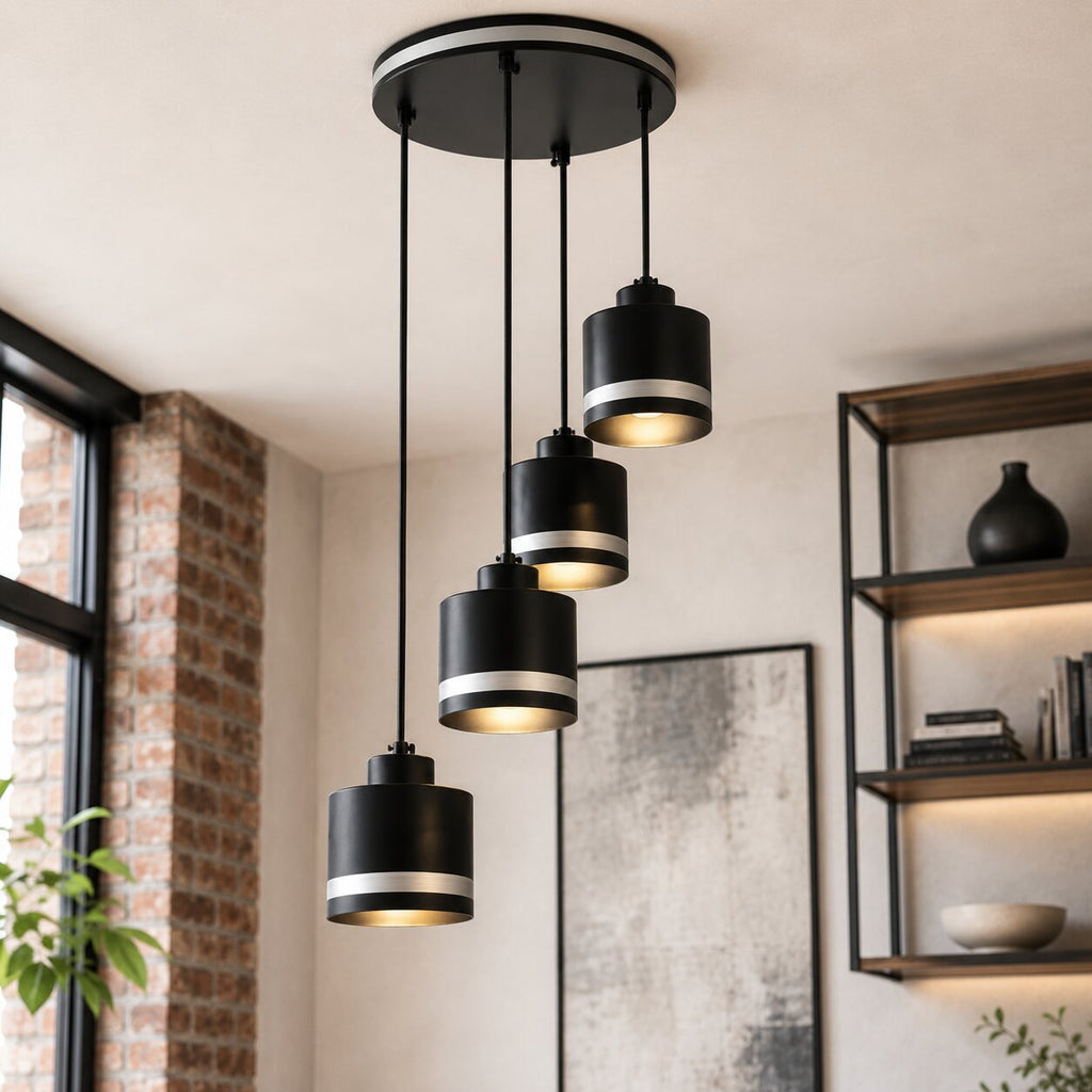 Wama lampa wisząca czarny 4x40W E27 klosz czarny+srebrny