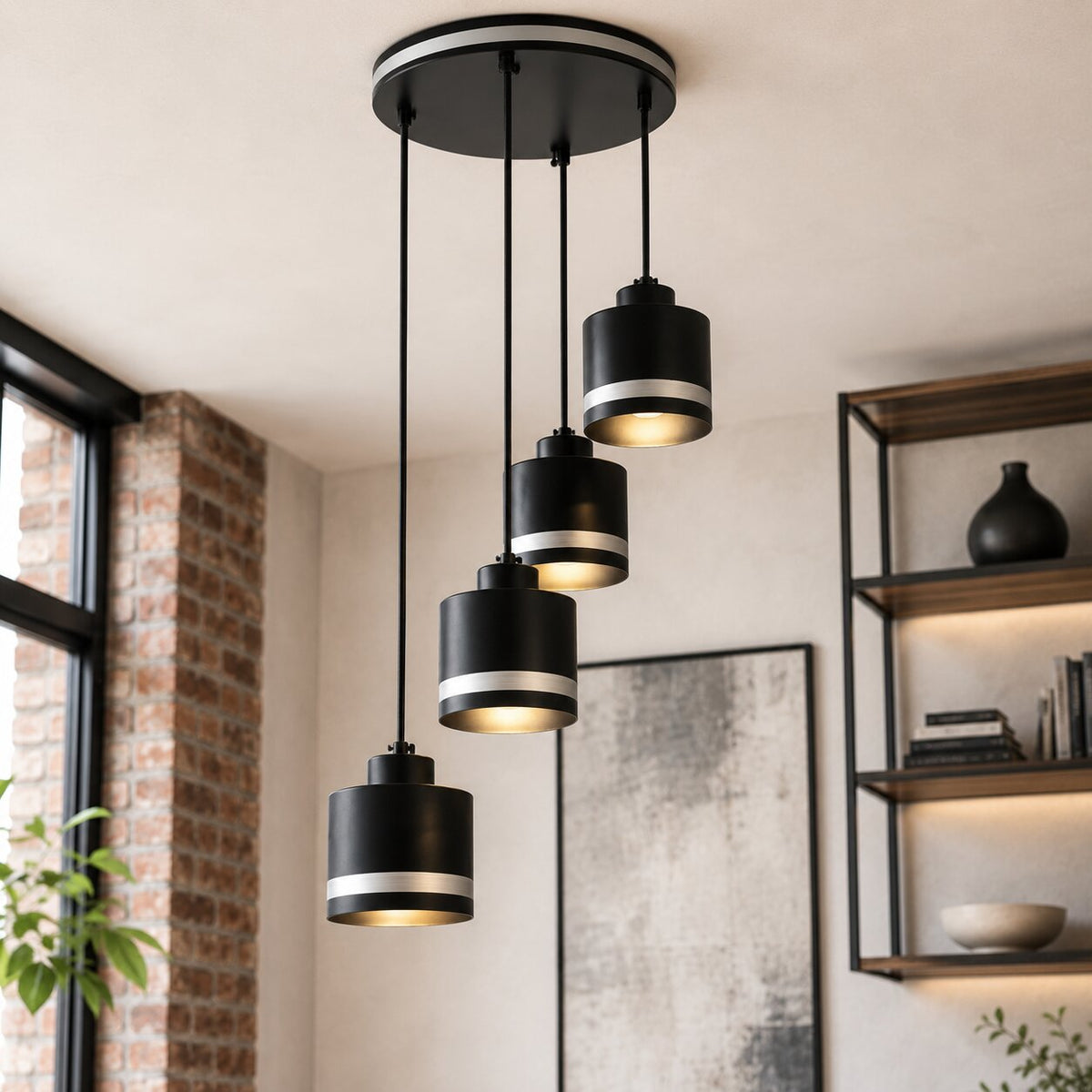 Wama lampa wisząca czarny 4x40W E27 klosz czarny+srebrny