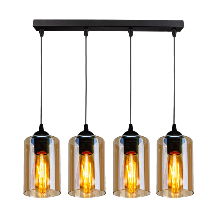 Bistro lampa wisząca czarny 4x40W E27 klosz brązowy