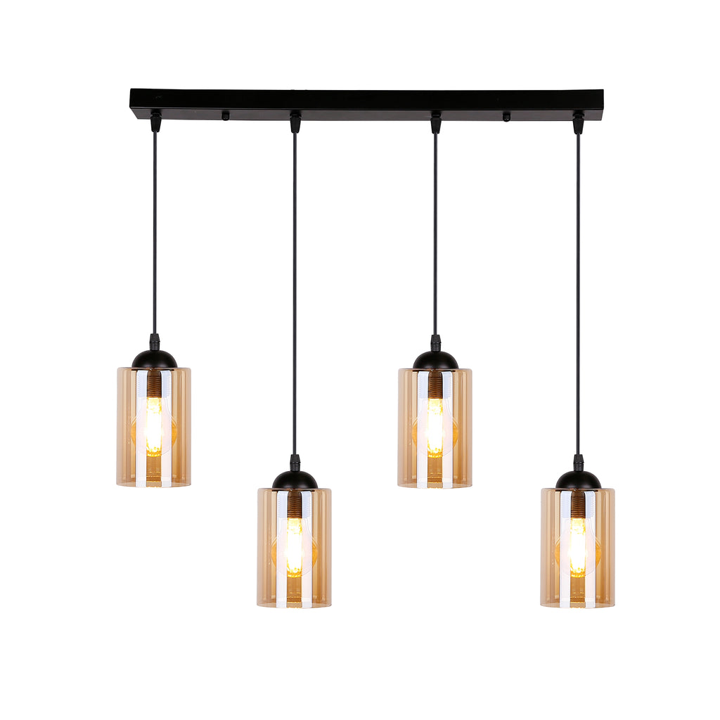Bistro lampa wisząca czarny 4x40W E27 klosz brązowy
