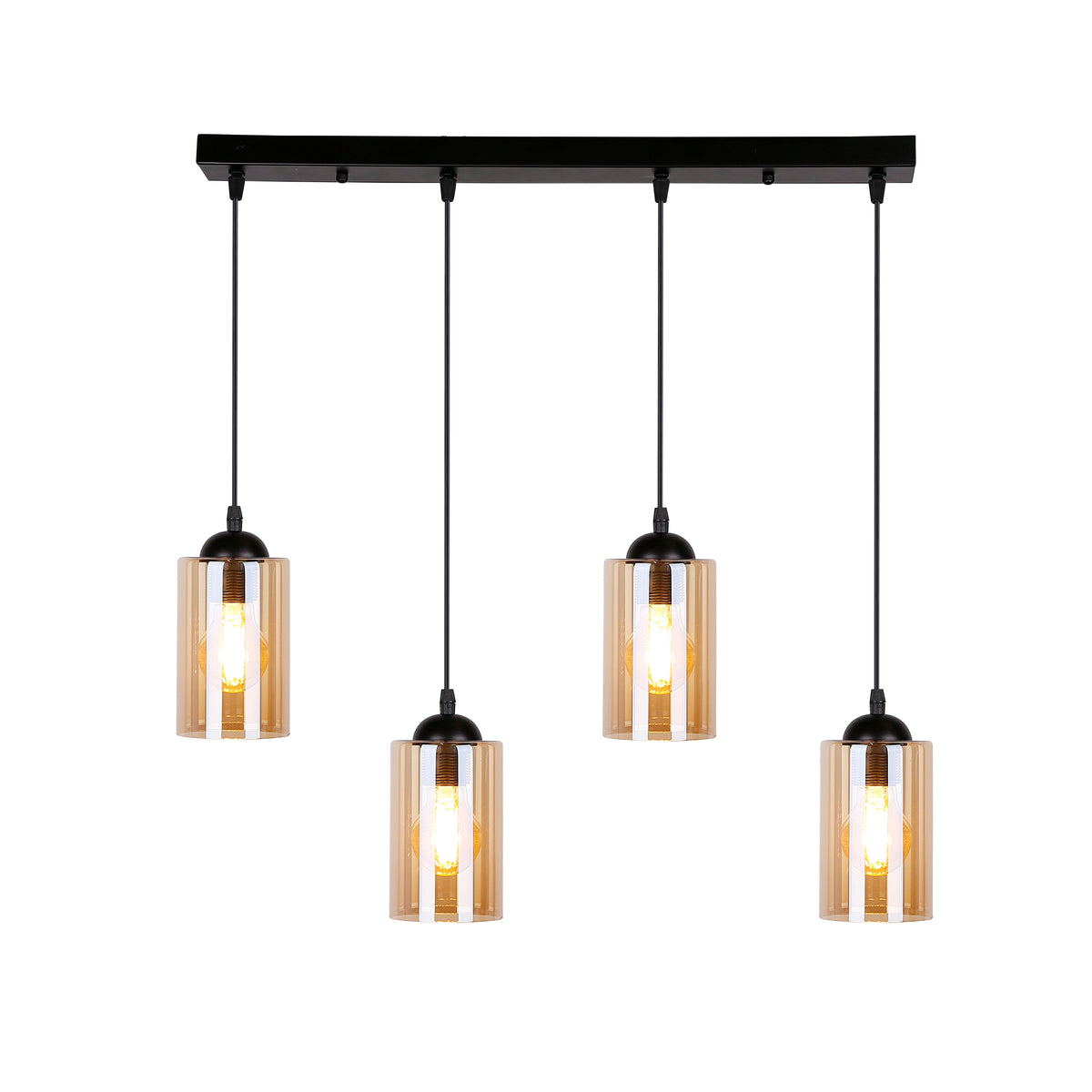 Bistro lampa wisząca czarny 4x40W E27 klosz brązowy