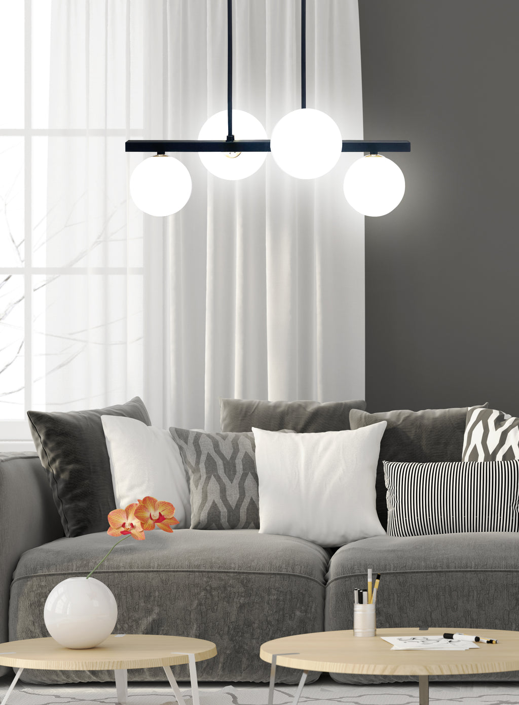 Kama lampa wisząca czarny+złoty 4x28W G9 klosz biały