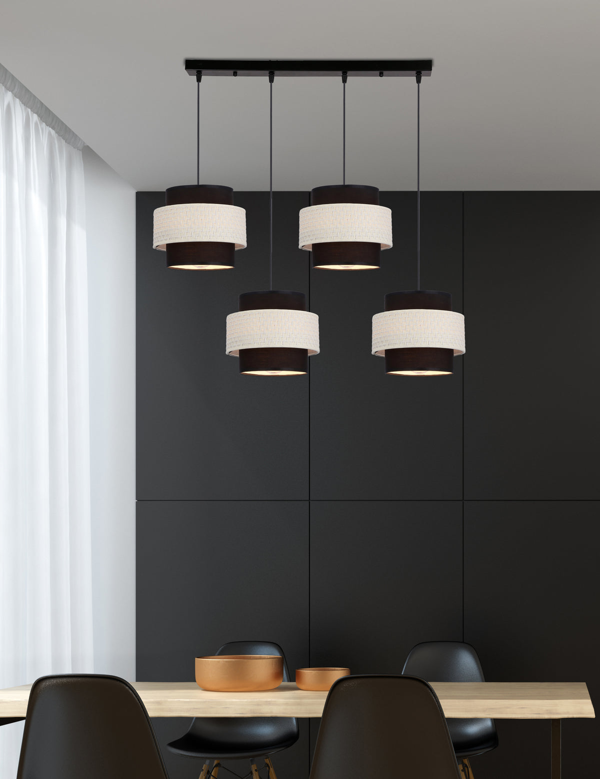 Benta lampa wisząca czarny 4x40W E27 abażur czarny+kremowy