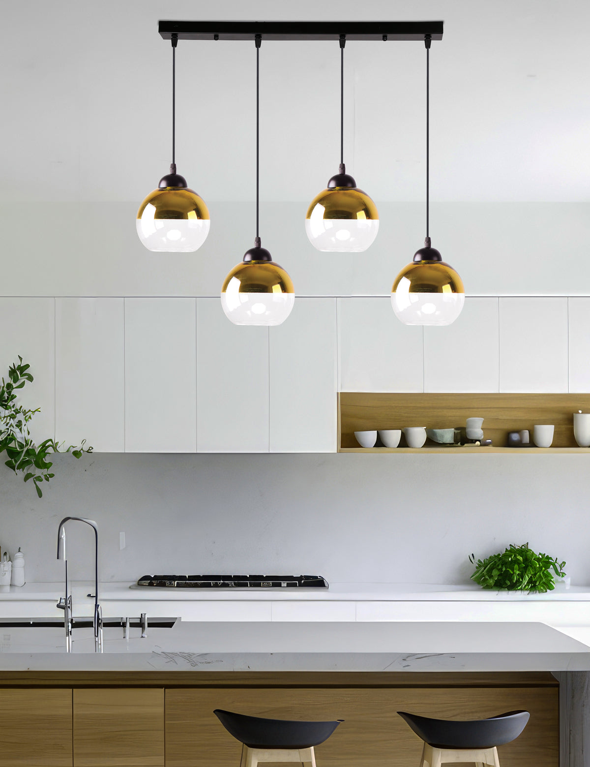 CONTESSA lampa wisząca czarny 4x40 E27 klosz złoty