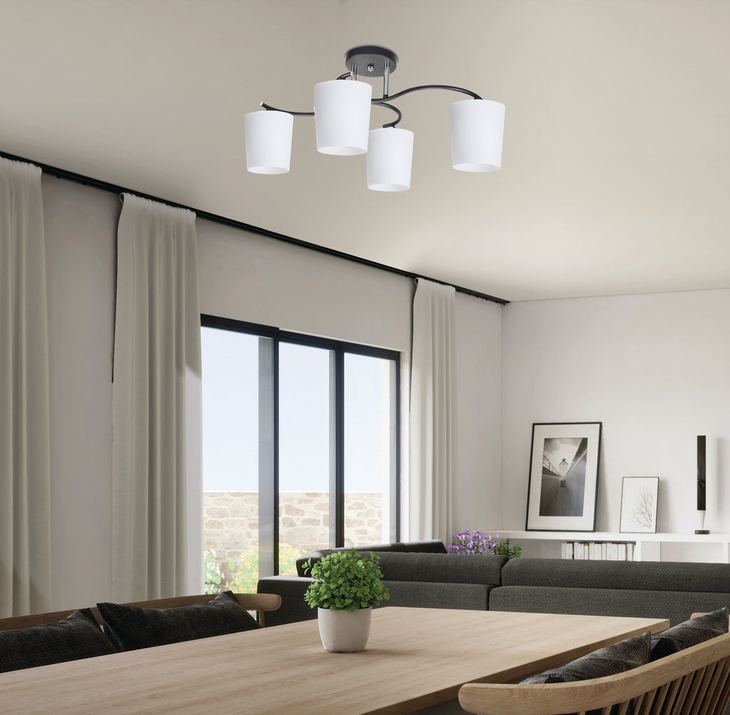ESNYR lampa sufitowa chromowy+czarny 4x40 E27 klosz biały