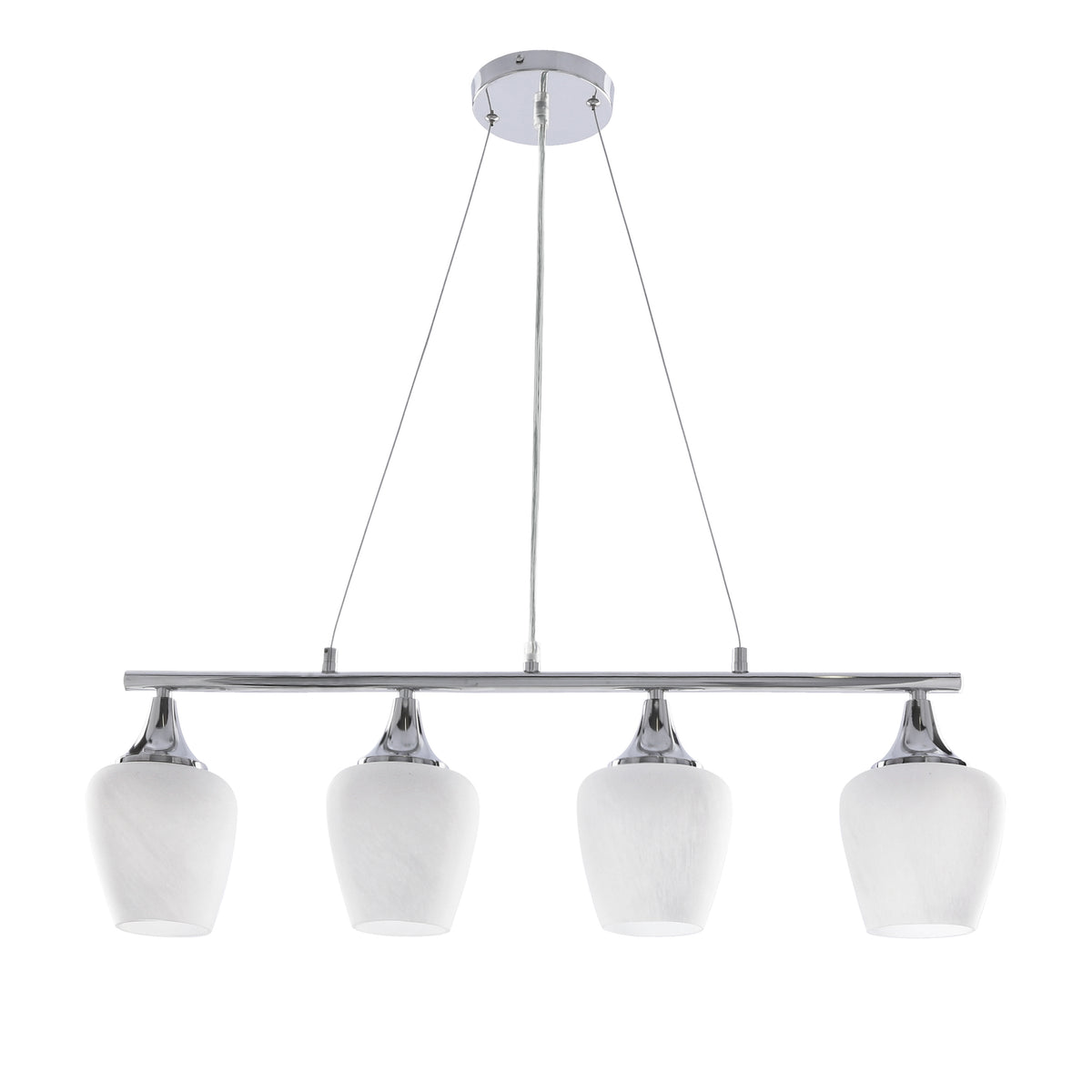 ELECTRA lampa wisząca chromowa 4x60W E27 białe klosze nowoczesna lampa sufitowa do salonu jadalni kuchni efektowny design