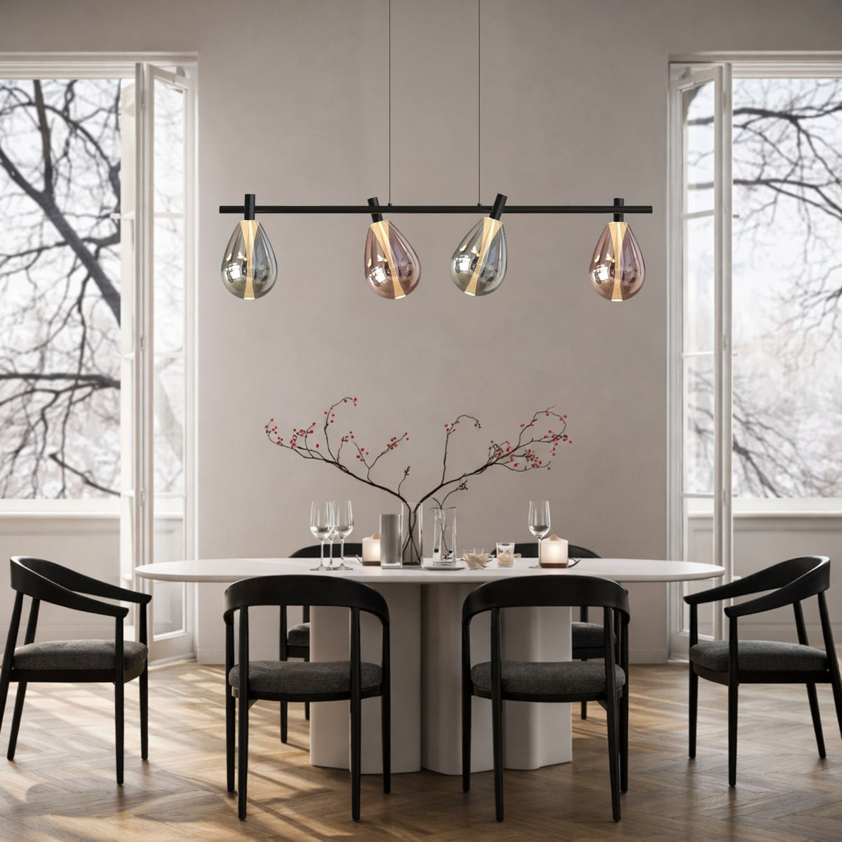 DENSO lampa wisząca czarny 4x5W G9 klosz dymiony+miedziany
