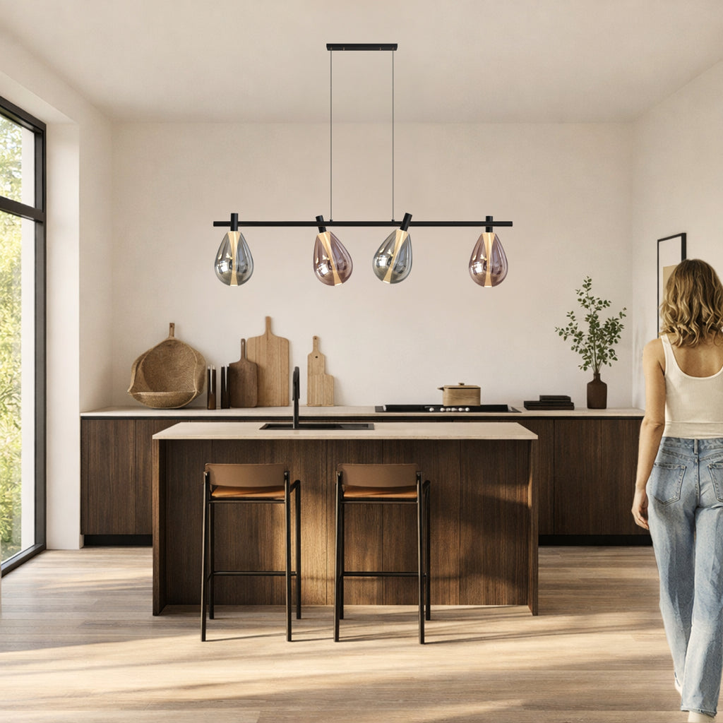DENSO lampa wisząca czarny 4x5W G9 klosz dymiony+miedziany