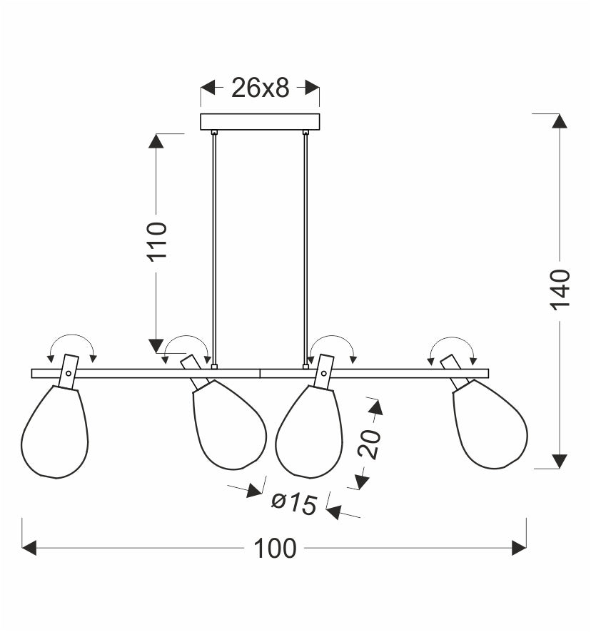 DENSO lampa wisząca czarny 4x5W G9 klosz dymiony+miedziany