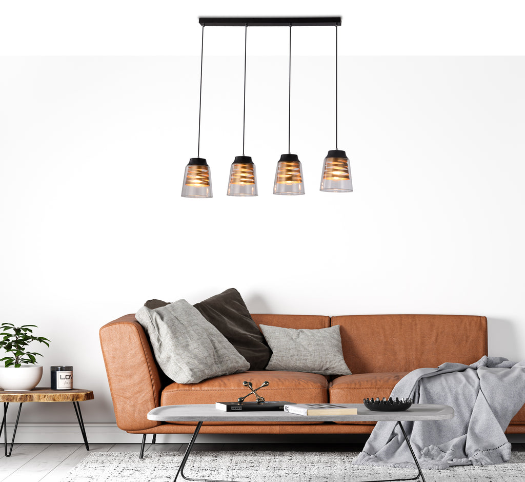 FRESNO lampa wisząca czarny E27 klosz bezbarwny