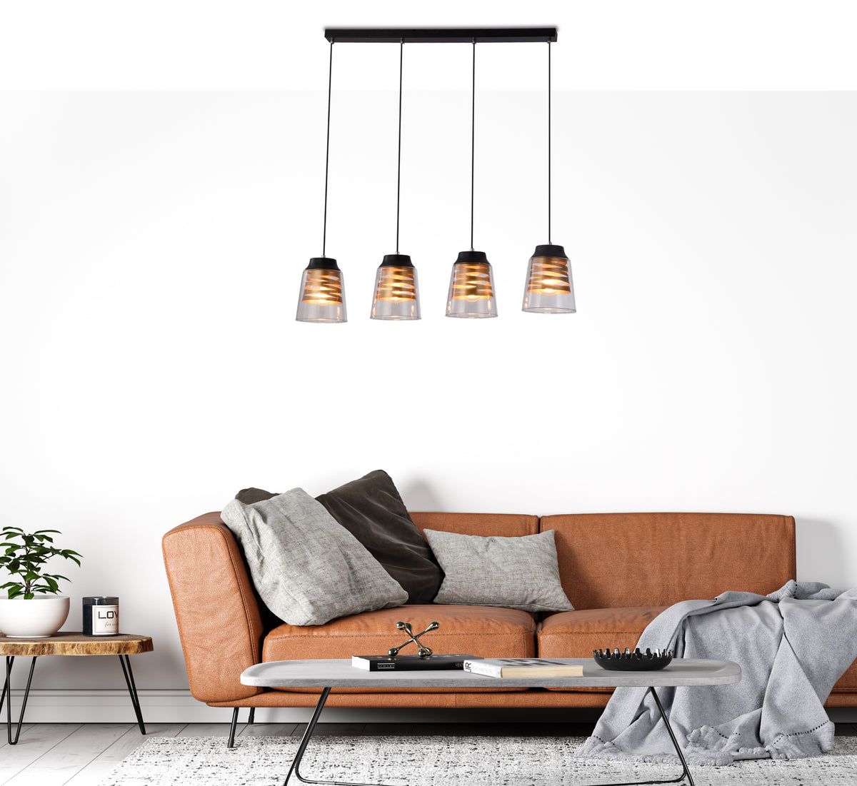 FRESNO lampa wisząca czarny E27 klosz bezbarwny