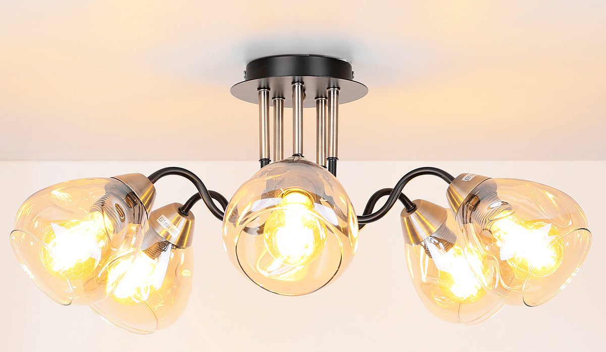 Unica lampa sufitowa czarny+złoty 5x40W E27 klosz dymiony