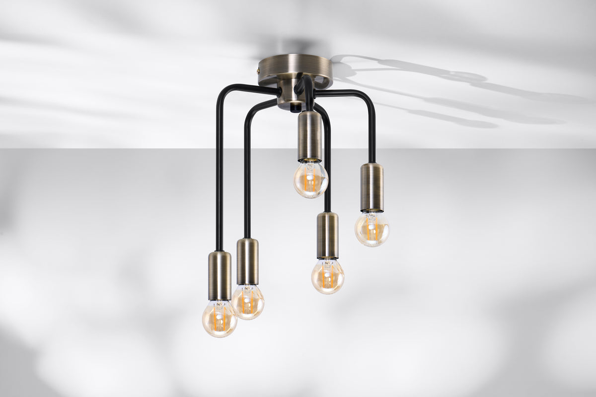 Saga lampa sufitowa patyna+matowy czarny 5x40W E14