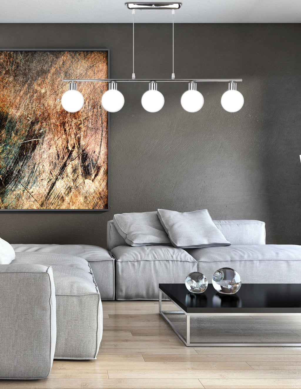 Oden lampa wisząca chromowy 5x40W G9 klosz biały