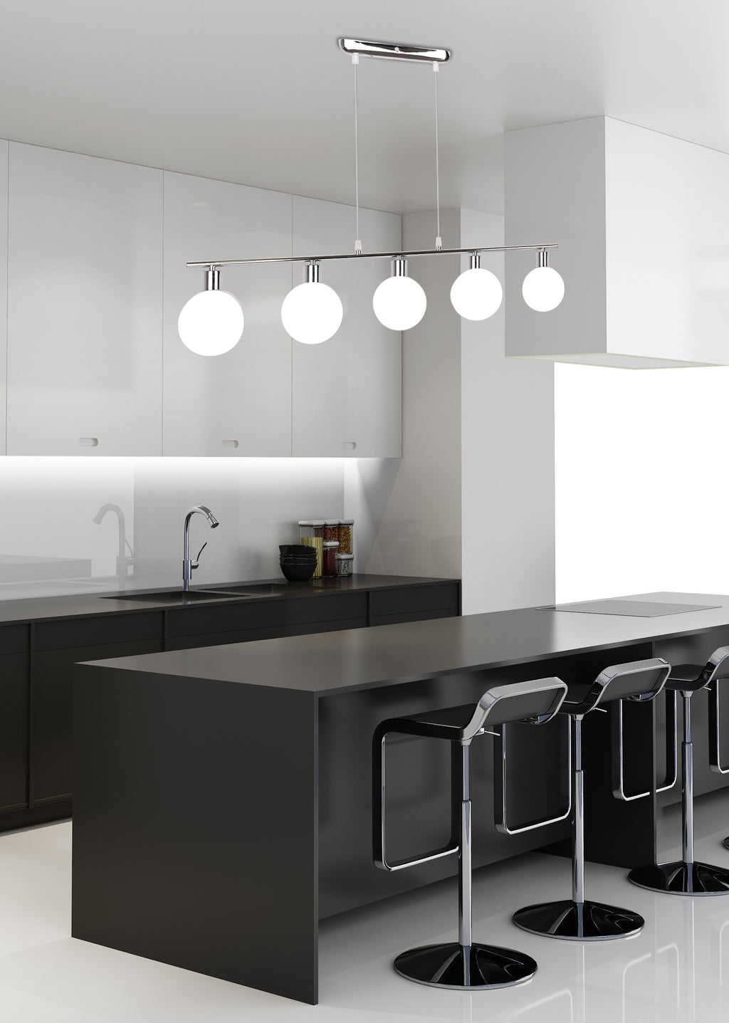 Oden lampa wisząca chromowy 5x40W G9 klosz biały