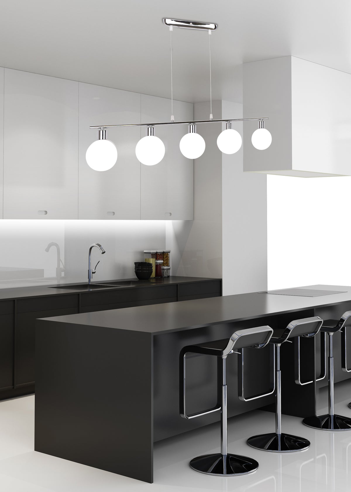 Oden lampa wisząca chromowy 5x40W G9 klosz biały