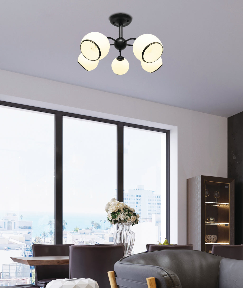 MARINEN lampa wisząca czarny 5x40W E27 klosz biały z obwódką