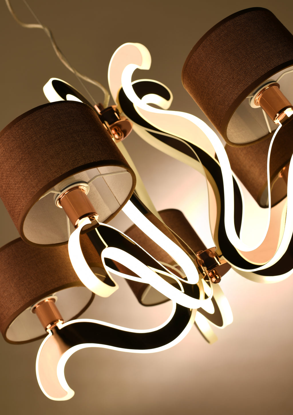 AMBROSIA 3 lampa wisząca 5x40W E14 + 43,4W LED miedziany