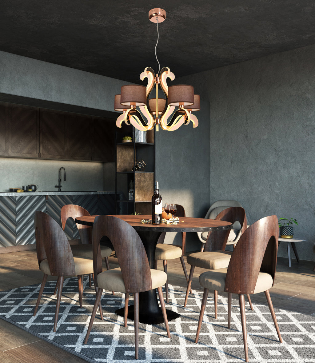 AMBROSIA 3 lampa wisząca 5x40W E14 + 43,4W LED miedziany